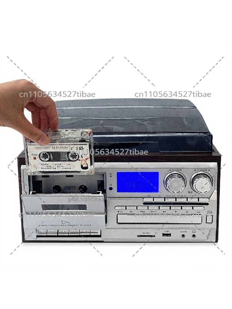 Retro Vinyl Record Player with Bluetooth, Multifunctional Turntable Hi-Fi Audio & Tape Player