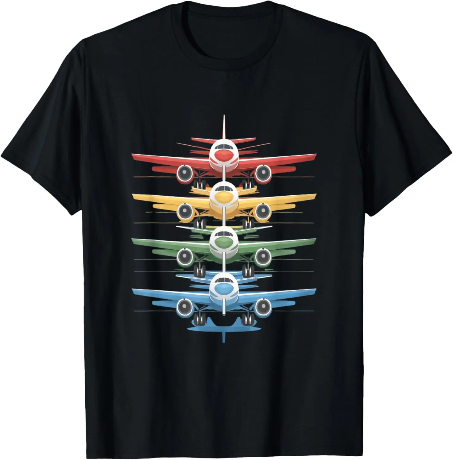 Aviation Airplane Flying Airline Colorful Enthusiast Pilot T-Shirt Short Sleeve Casual 100% Cotton Shift