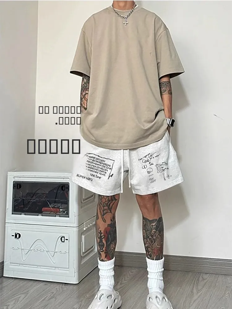 

Large Size Casual Printed Straight Leg Men's orts Summer Trendy Loose Fit Spor Five-Quarter Length Breathable Comfortable