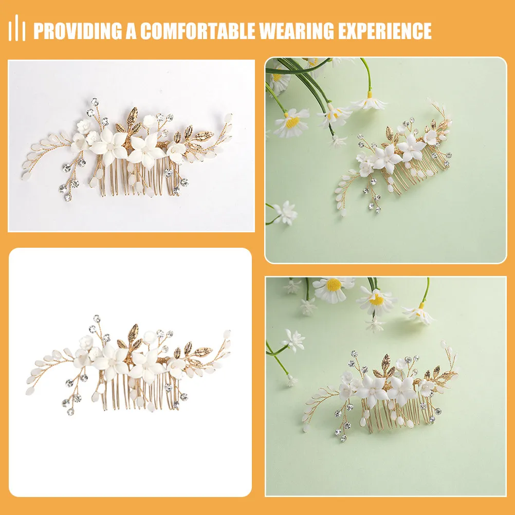 

Crystal Porcelain Flower Hair Side Comb for Women Bridal Wedding Bride Headpiece Elegant Floral Decorative Hair Accessory