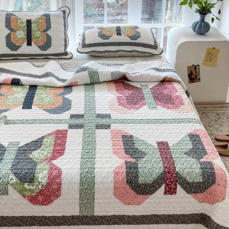 Handmade Patchwork Cotton Bedspread Set King Queen 3PCS, Original Design Quilt – Premium Soft Home Textile for Bedroom Decor