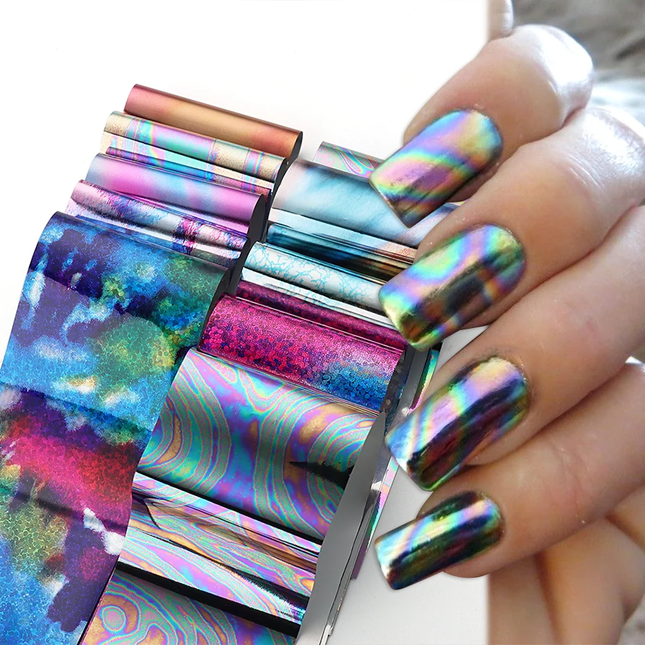 10pcs Chrome Holographic Nails Foils Stickers Metal Mirror Laser Design Transfer Sliders Manicure Starry Sky Paper decalcomanie # DXH04