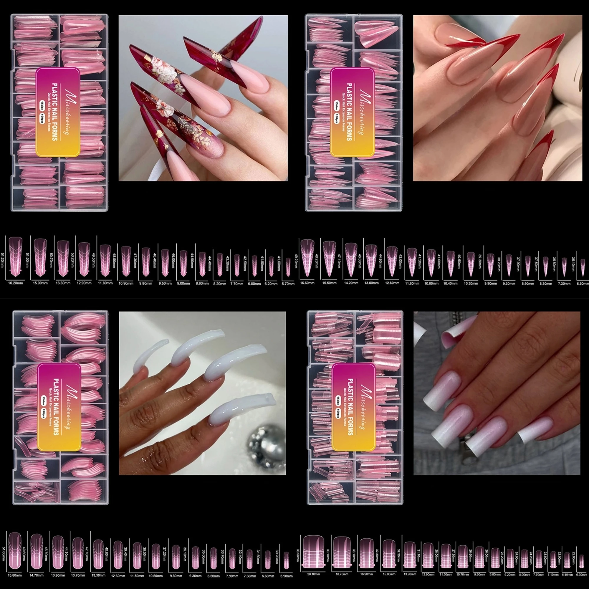 150Pcs INS Women Girls Dual Forms For Nail Gel Soft Nail Forms Molds Acrylic Full Cover False Nail Tips Manicure Extension