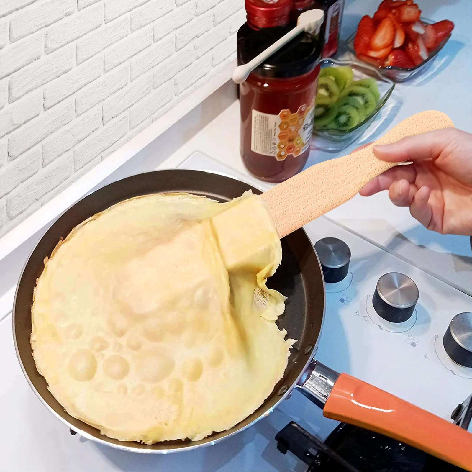 

4Pcs Wooden Crepe Spatula Spreader Set Beechwood Pancake Tortilla Maker Tools Cooking Utensils for Non-Stick Pans Easy