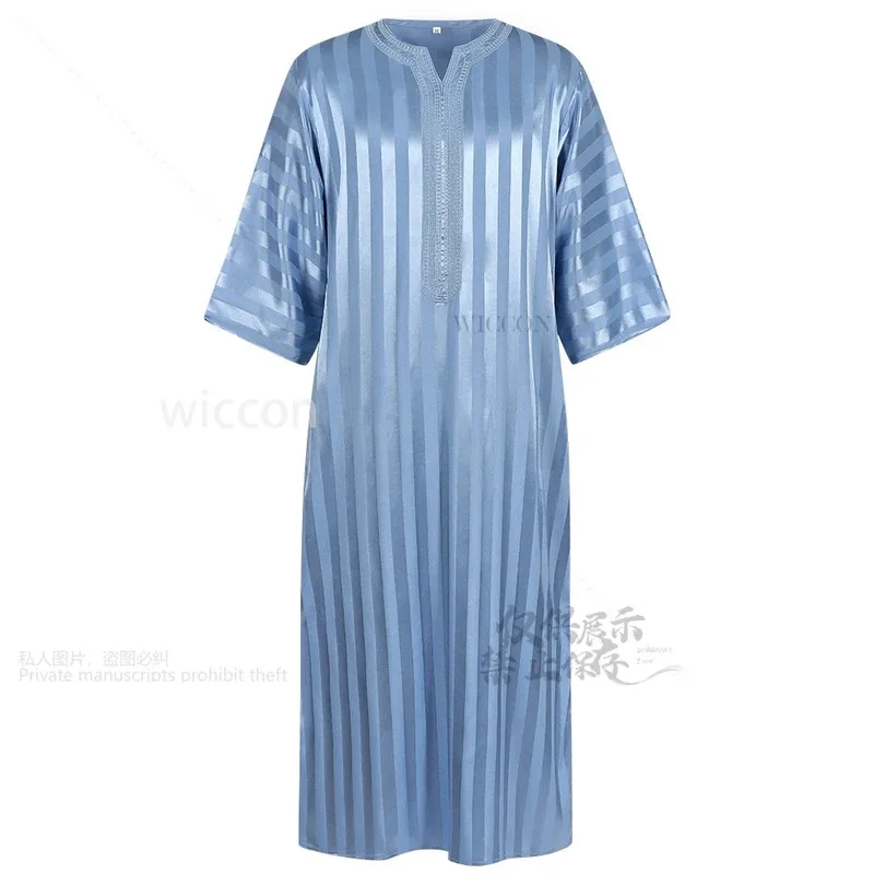 

COSda@2025 Cosplay Vintage Loose Muslim Robe Costume Short Sleeve Fashion Casual Striped Embroidered Islamic Suit Man Customized