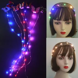 20pcs Girl Butterfly DIY LED Lights String Glow Blink Hair Styling Tool Braid Party Birthday navidad Wedding Festival