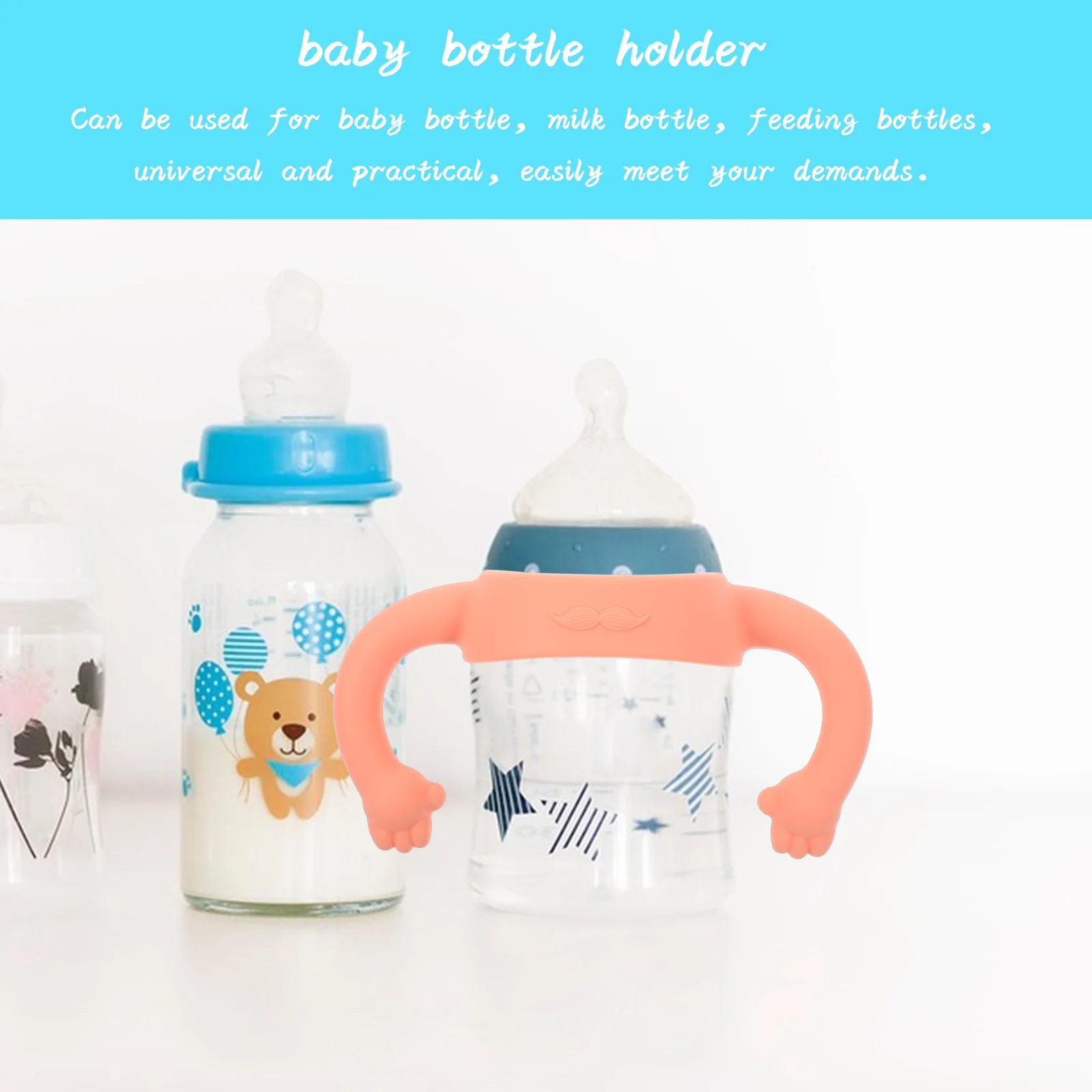 

2Pcs Silicone Baby Bottle Handle for Infant Toddler Soft Feeding Bottles Handles Simple to Clean Good Texture Baby Bottle