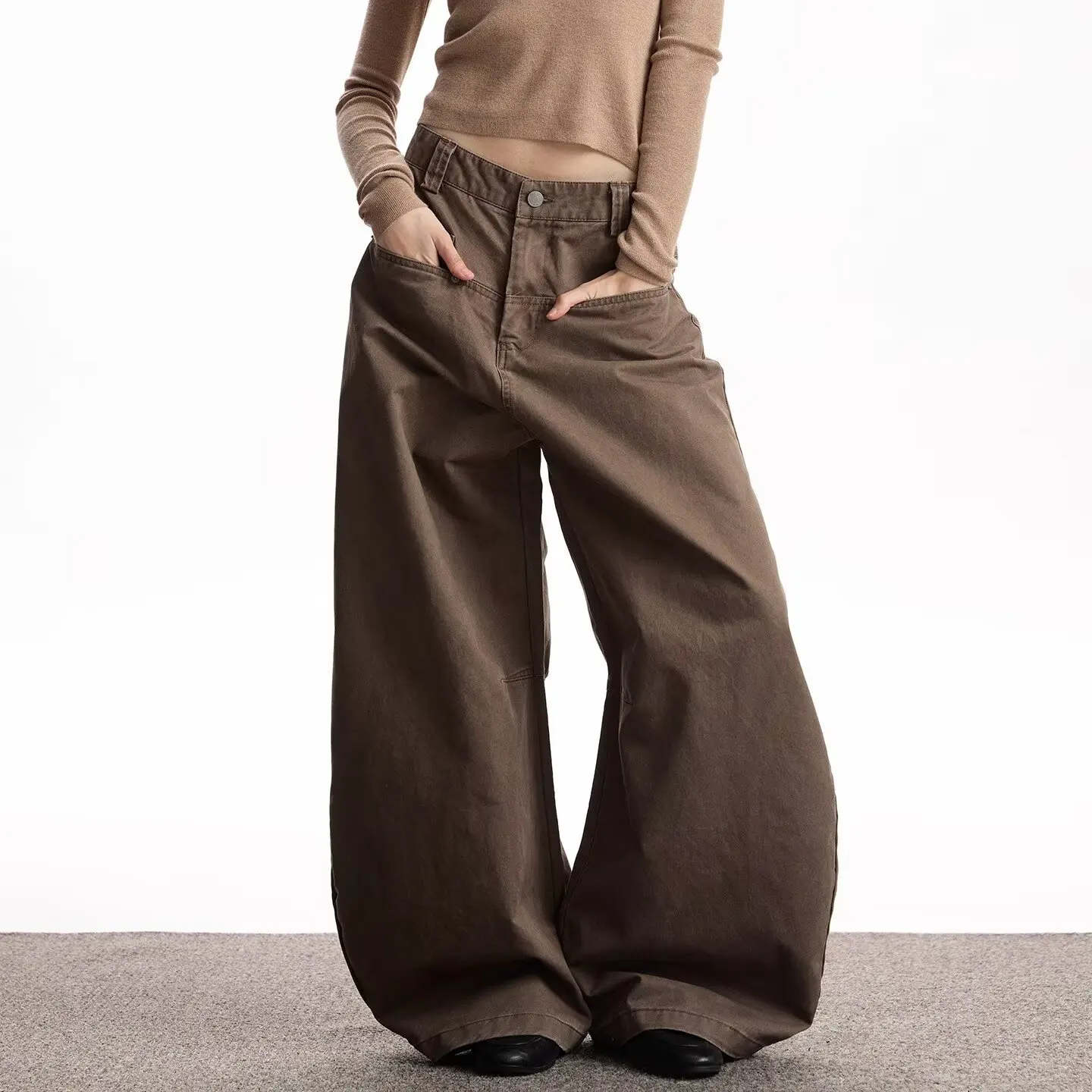 Y2K جينز واسع الساق للنساء عالي الخصر فضفاض أمريكي ريترو مستقيم سروال خريف وشتاء #2