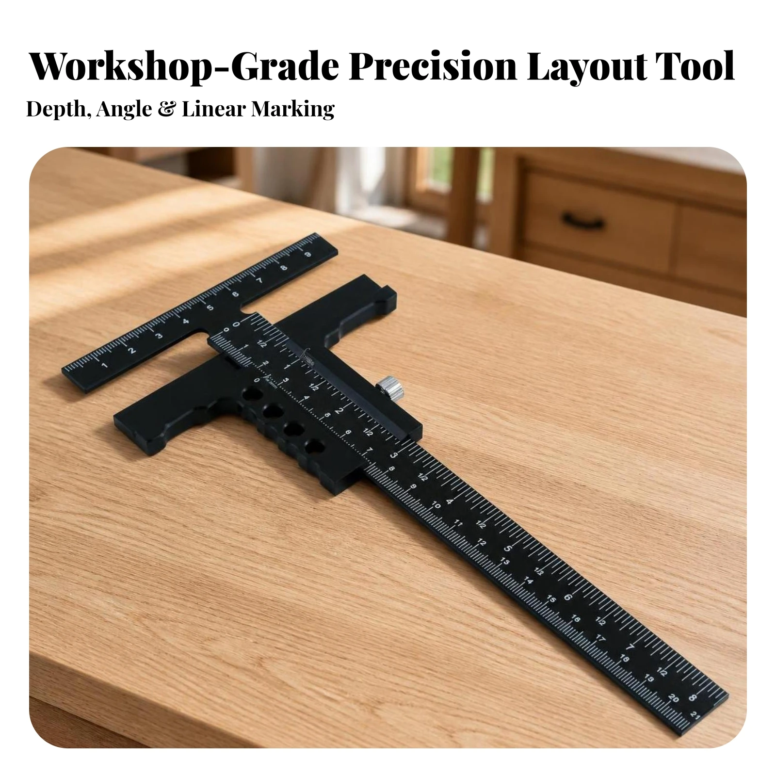 Marking Ruler with Sliding Stop Aluminum-Alloy T-Shaped Ruler Ruler Woodworking T-Shaped Ruler Adjustable Layout Tool