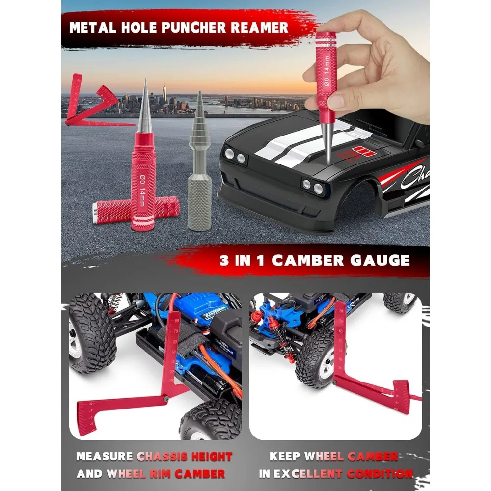 RC 공구 세트 드라이버 세트 (플랫, 필립스, 헥스) 금속 홀더, RC 작업대, 522PCS 나사 세트, 플라이어 세트, 바디 리머, 렌치