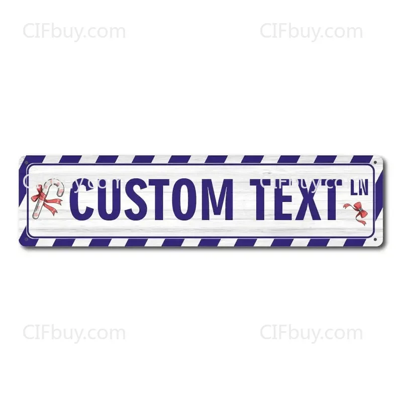 Custom Retro Metal Street Sign, Personalized Text, Candy Stripe Plaque, Outdoor Wall Decor Only, Holiday House Gift