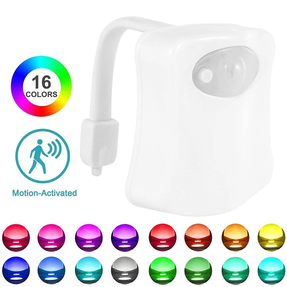 ضوء ليلي لوعاء المرحاض مع مصباح LED بمستشعر للحركة، 16 لونًا متغيرًا لإضاءة الليل في الحمام يضيف على مقعد وعاء المرحاض