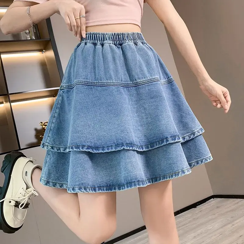 

Women Summer Simplicity Loose Solid Color High Waist Appear Thin Casual Denim Short Skirt Women Clothes Fashion All-match Skirt