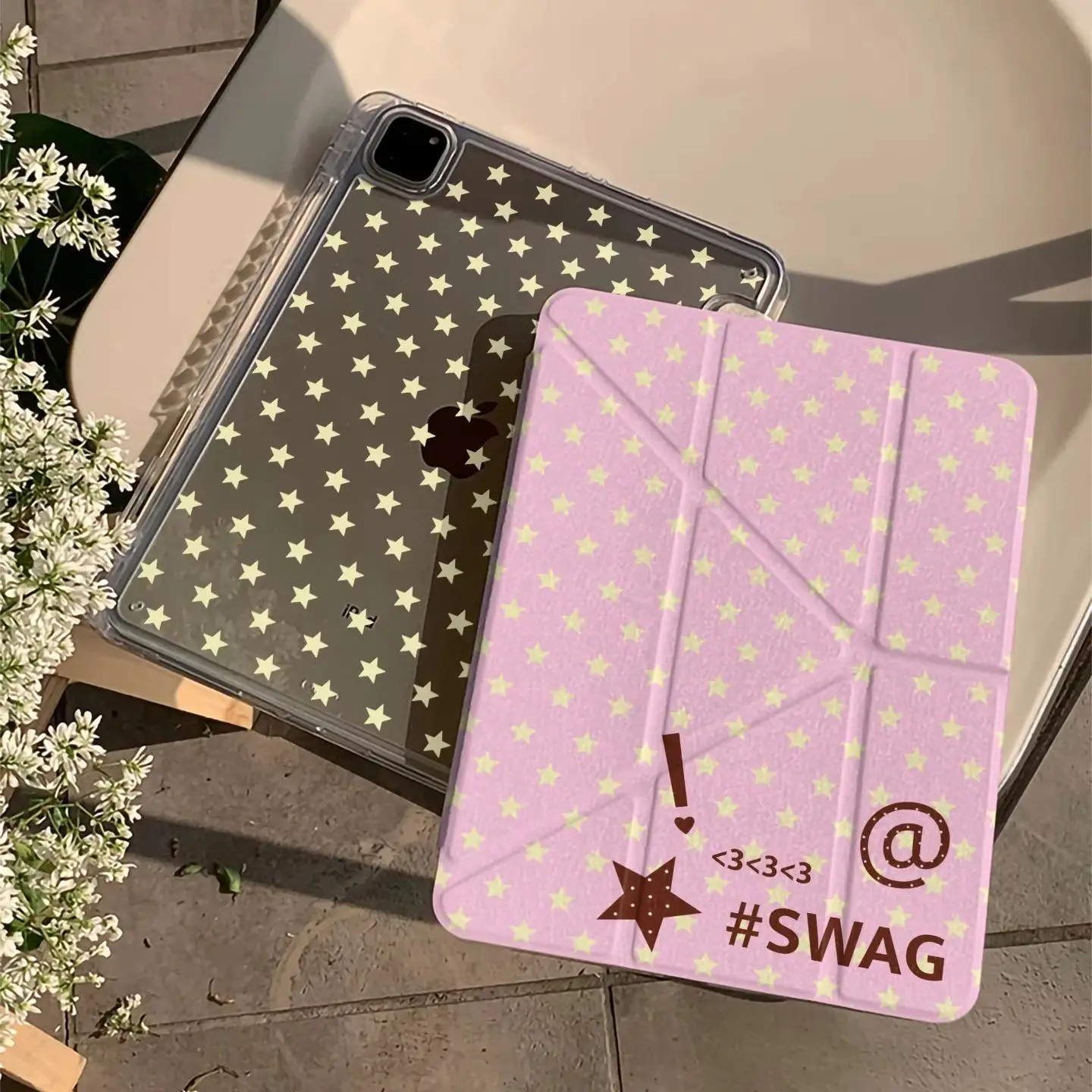 Fashion SWAG Yellow Star Pink Y2K Tablet Case For iPad Pro 11 12.9 13 A16 M2 M4 M3 M5 5/6/7/8/9/10/11th Mini Air 3 4 5 6 7 Cover