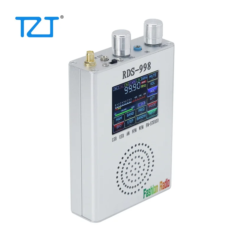TZT HAMGEEK RDS-998 FM MW LW SW SSB Radio Receiver USB LSB BFO Ham Radio Receiver with Silver Shell