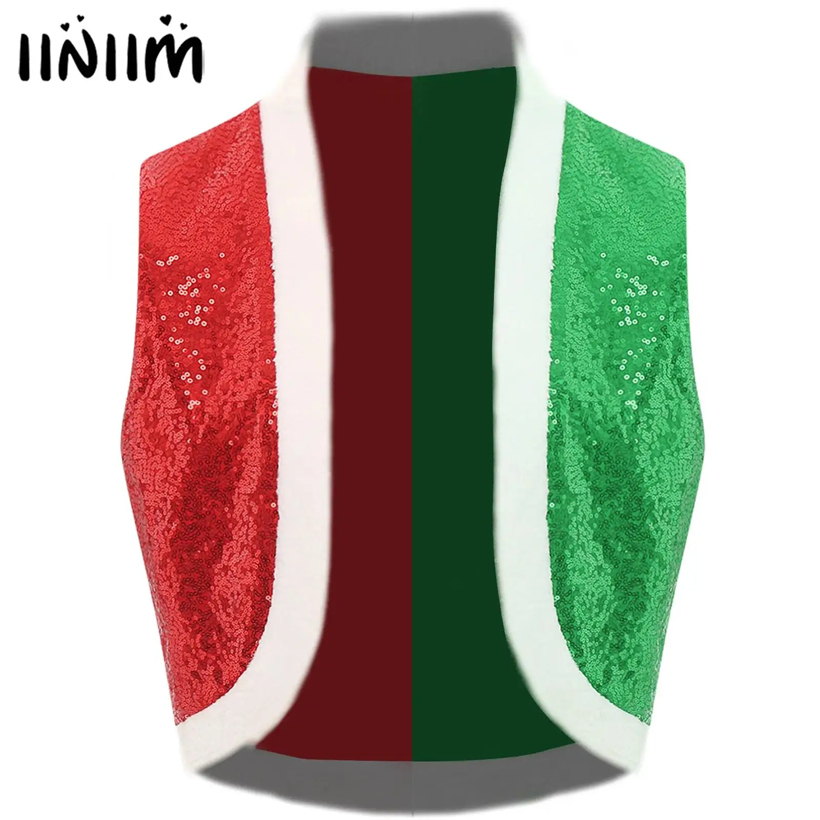 

Mens Sequins Vest Loose Vest Fluff New Year Party Vest Santa Christmas Costume Christmas Elf Cosplay Costume Holiday Costume