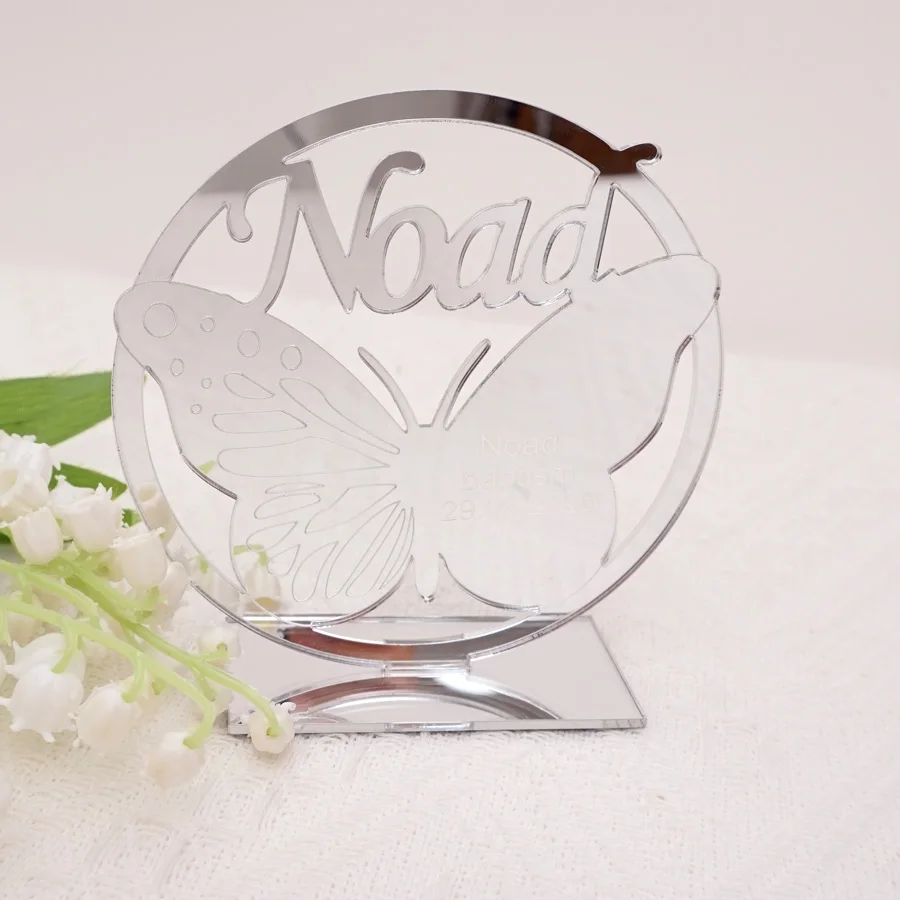 12pcs Customized Butterfly Name Sign With Base Stand Acrylic Mirroried Party Decor First Holy Communion Christening Favors view 2