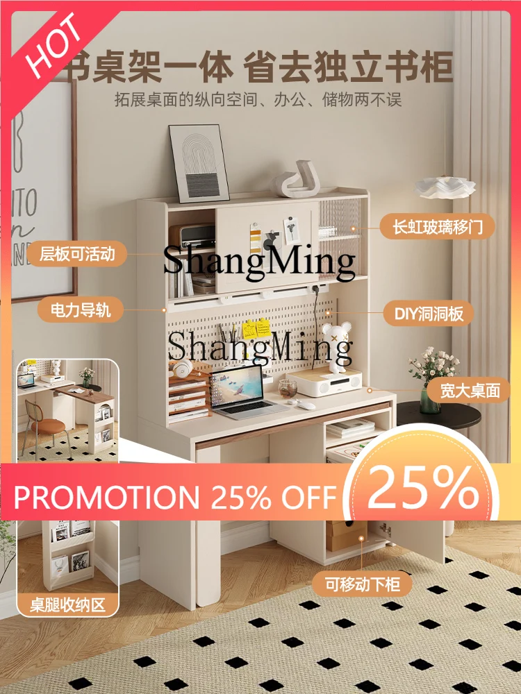 FG good-looking  bedroom bedside desk bookcase with corner cream wind rotating pure solid wood desk