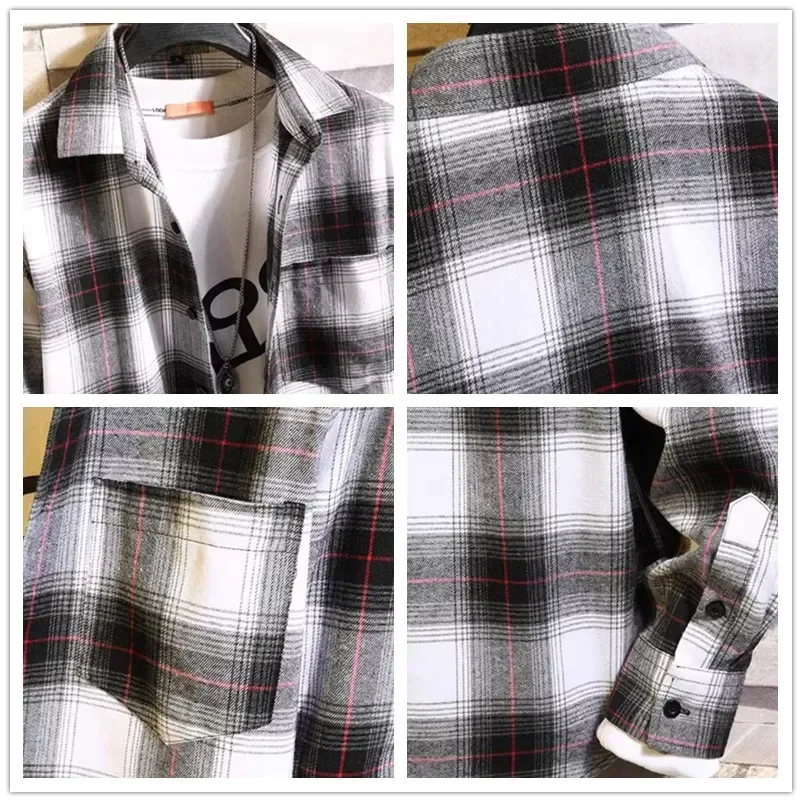 Vintage koszula w kratkę mężczyźni Casual Camisas Hombre kieszonkowy projektant Plaid luźny Hop Streetwear Harajuku męskie koszule robocze 6XL