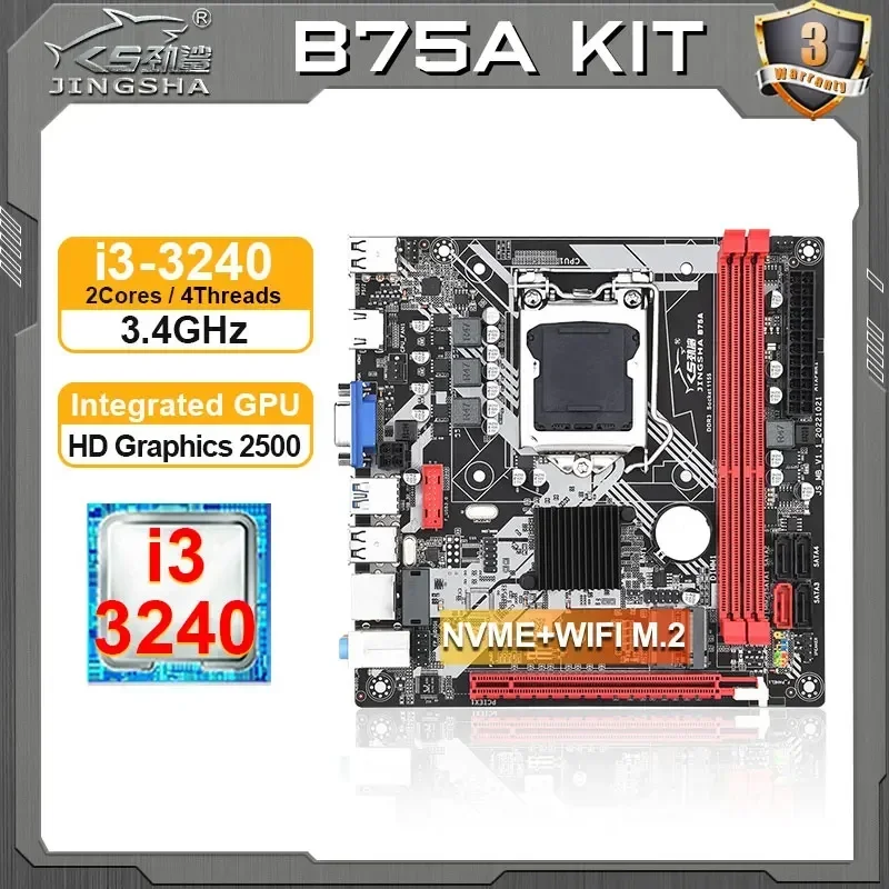 JINGSHA B75-MS ITX Motherboard CPU Combo Kit with Core i3 3240 processor B75 LGA 1155 placa mae support i3 i5 i7 3570 3770