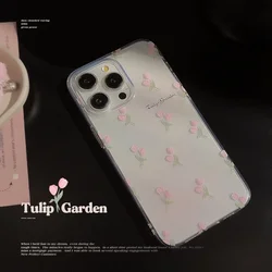Minimalist Style Ins Pink Tulip Phone Case for IPhone17 16 15 14 12 13 11 Pro ProMax Plus X XR Shockproof Phone Cover