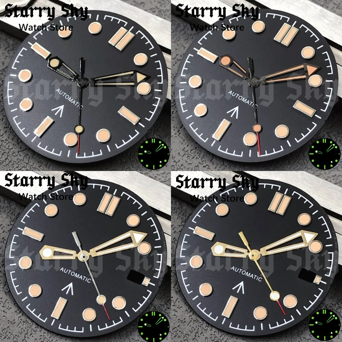 

Звездное небо 31 мм черный циферблат часов стрелки с зеленым светом подходит для NH35/ETA PT5000 аксессуар для часов с автоматическим механизмом