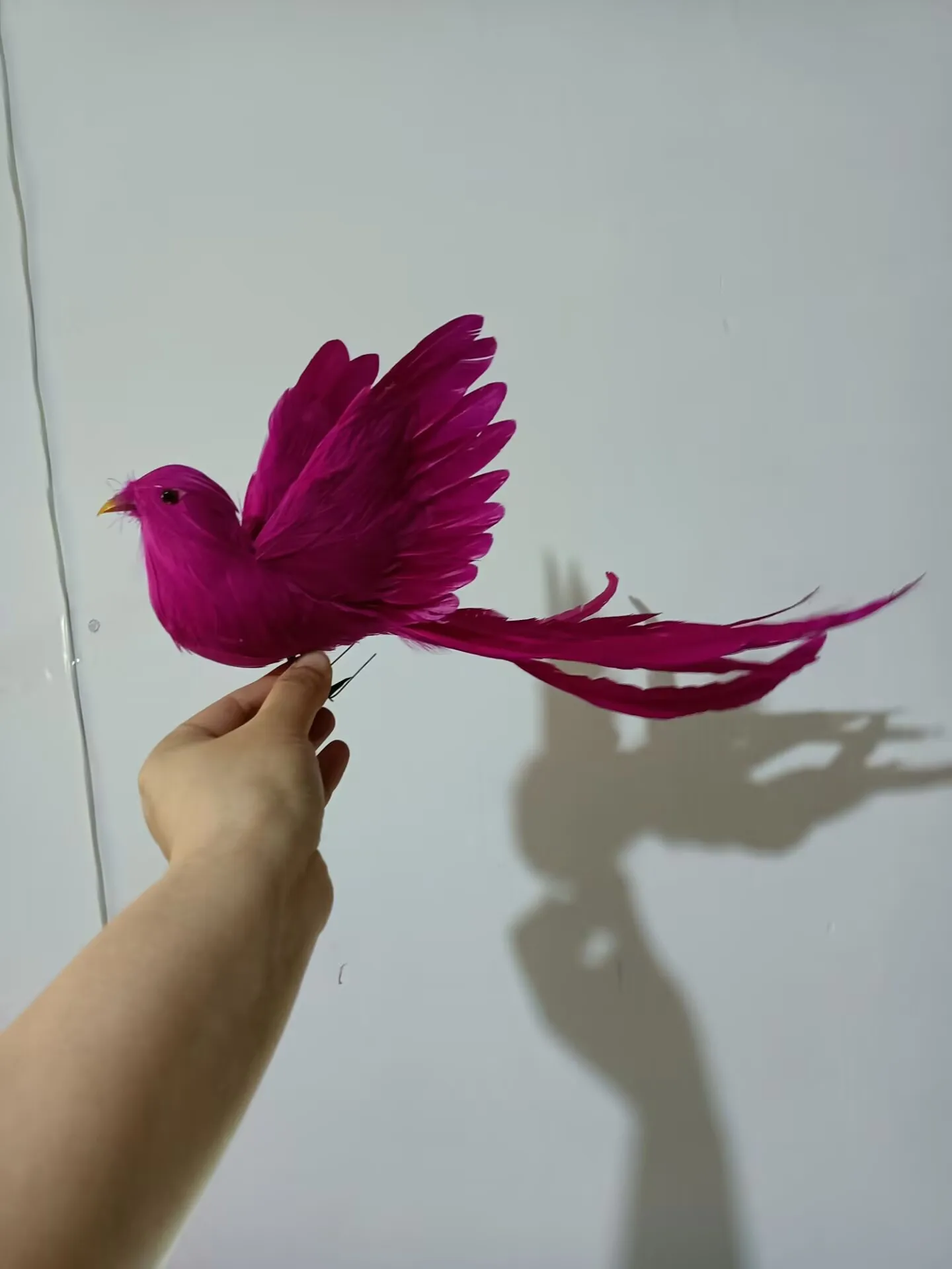 

cute simulation foam&feather hot pink long tail bird model about 30x40 cm