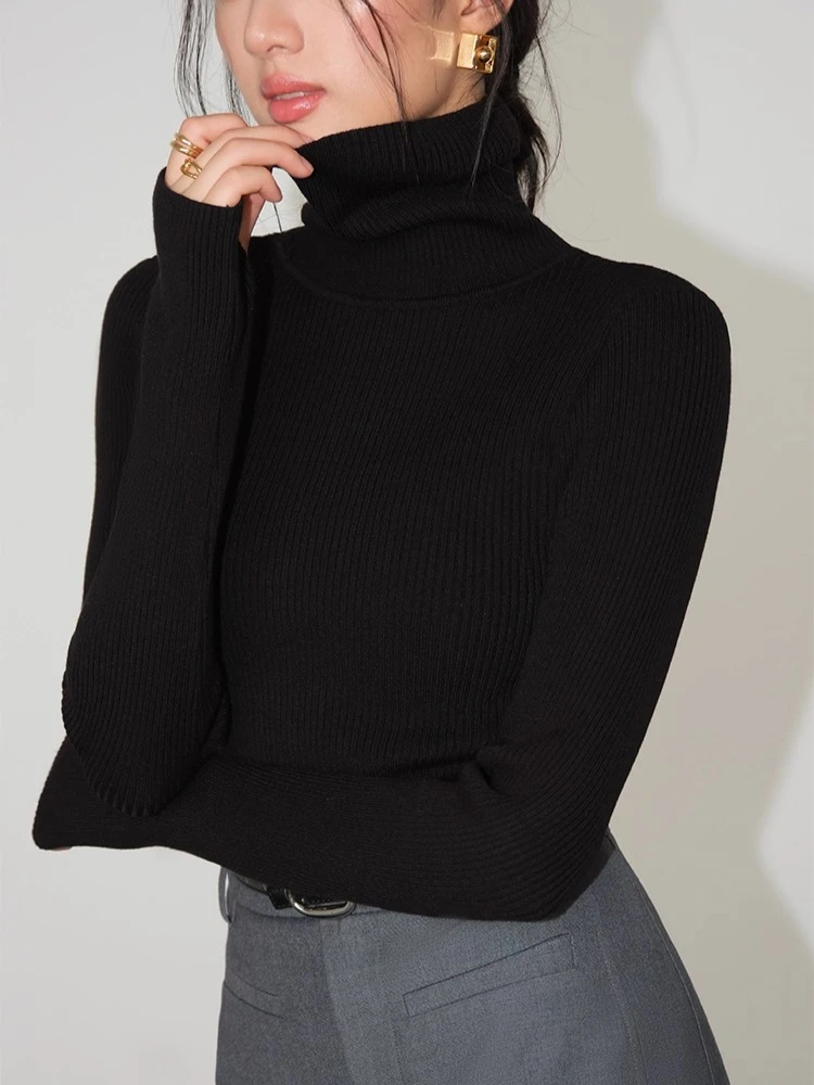 

Women Korean Version Turtleneck Sweater 2025 Knitted Sweater Winter Solid Pullover Slim Fingerhole Lapping Warm Basic Tops
