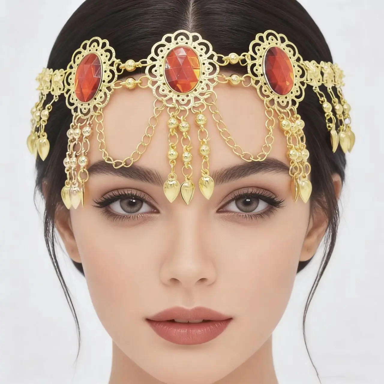 Middle East India Style Beaded Tassel Headband Shiny Fashion Bridal Hair Accessory Wedding Forehead Chain Headwear