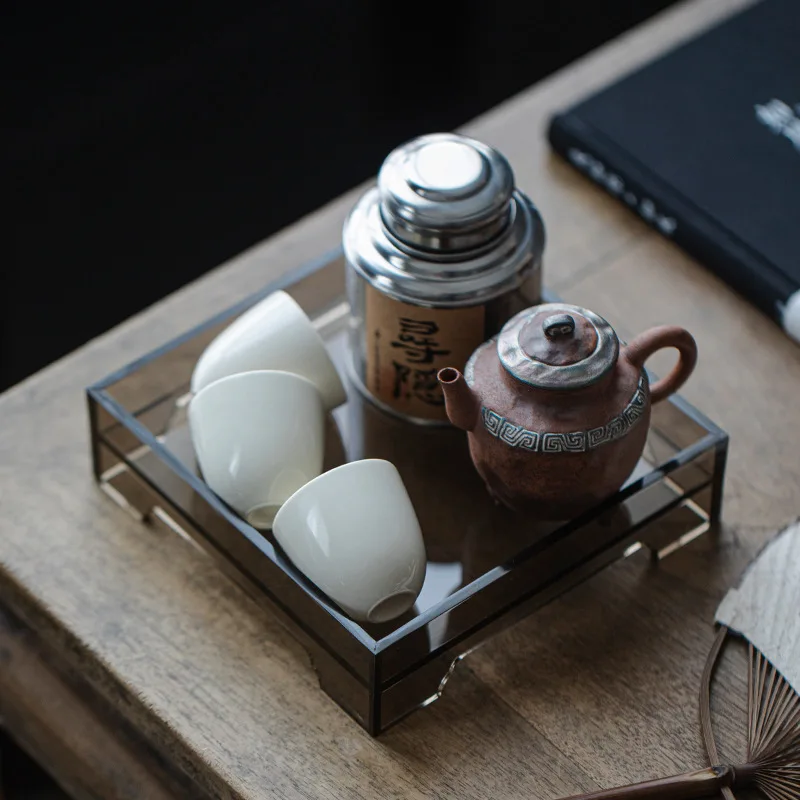 Acrylic Teapot Holder, Simple Square Tea Set, Cup Storage Rack, Versatile Frosted Tray, Dry Brewing Table Tray