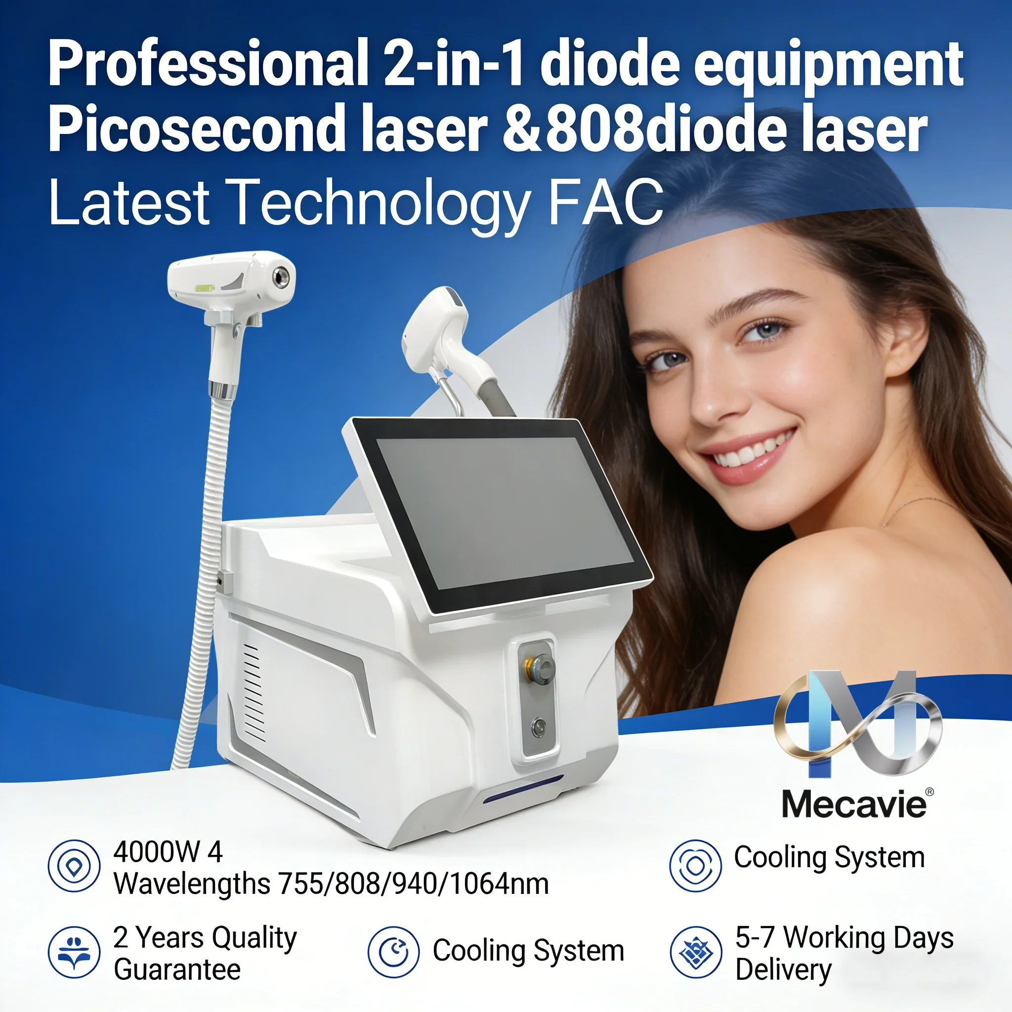 

Лазерный диодный аппарат 2-в-1 для удаления волос и татуировок 2026 года, 4000 Вт, с функцией Peak Laser для безболезненного удаления волос