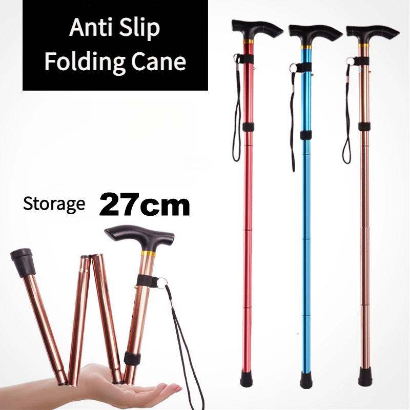 

Folding Five Sections Telescopic Walking Stick Elderly Travel Mountain Climbing Non-Slip Aluminum Alloy Cane