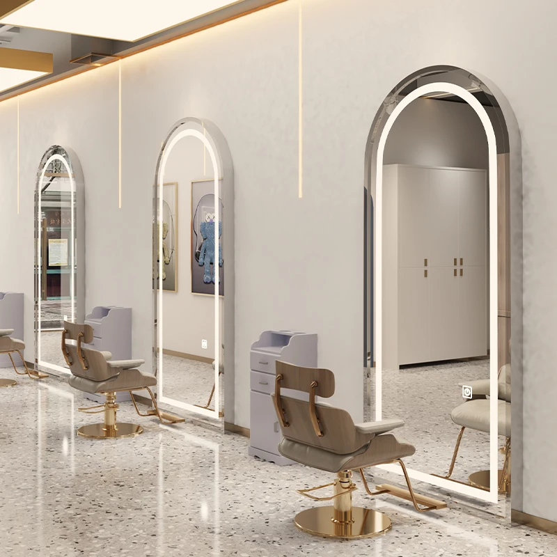 Single sided wall mounted hair salon with light dedicated to LED mirrors