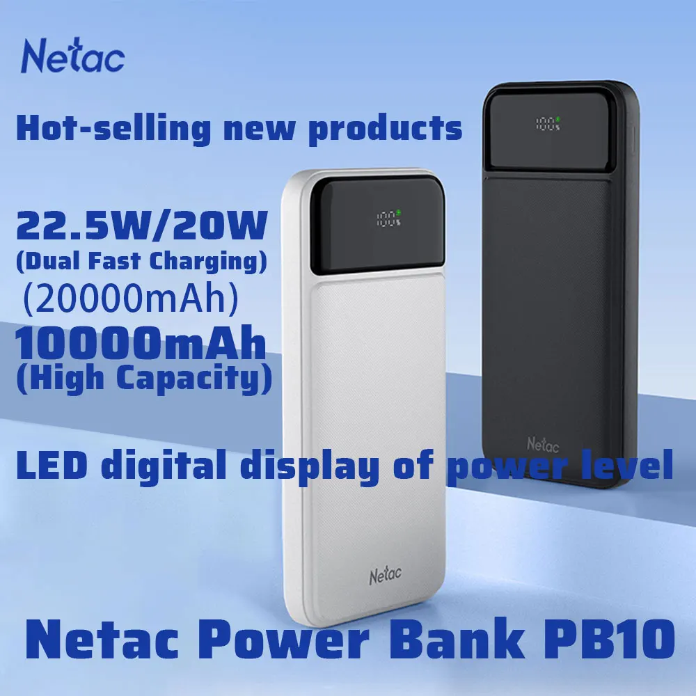 Netac PB10/20 20000/10000mAh Power Bank 22.5W/20W Dual Fast Charging Dual USB/Single Type-C interface LED Screen Digital Display