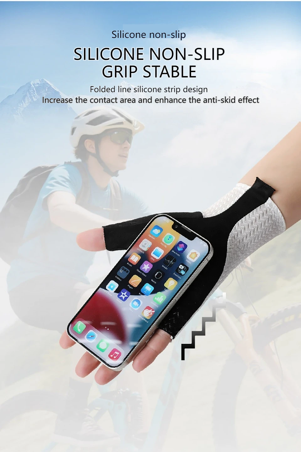 GTUBIKE Kurze Fahrradhandschuhe, fingerlose Handschuhe, rutschfest, Fahrrad-Lycra-Stoff, Halbfinger-Fäustling für MTB, Rennrad, Sport, Rennen – Detail 7