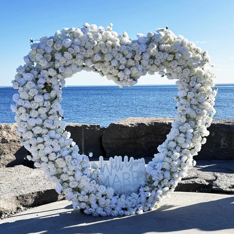 Heart Luxury Shape Matal Arch Artificial Flower Row Wedding Backdrop Decoration Floral Background Arrangement Stage Props