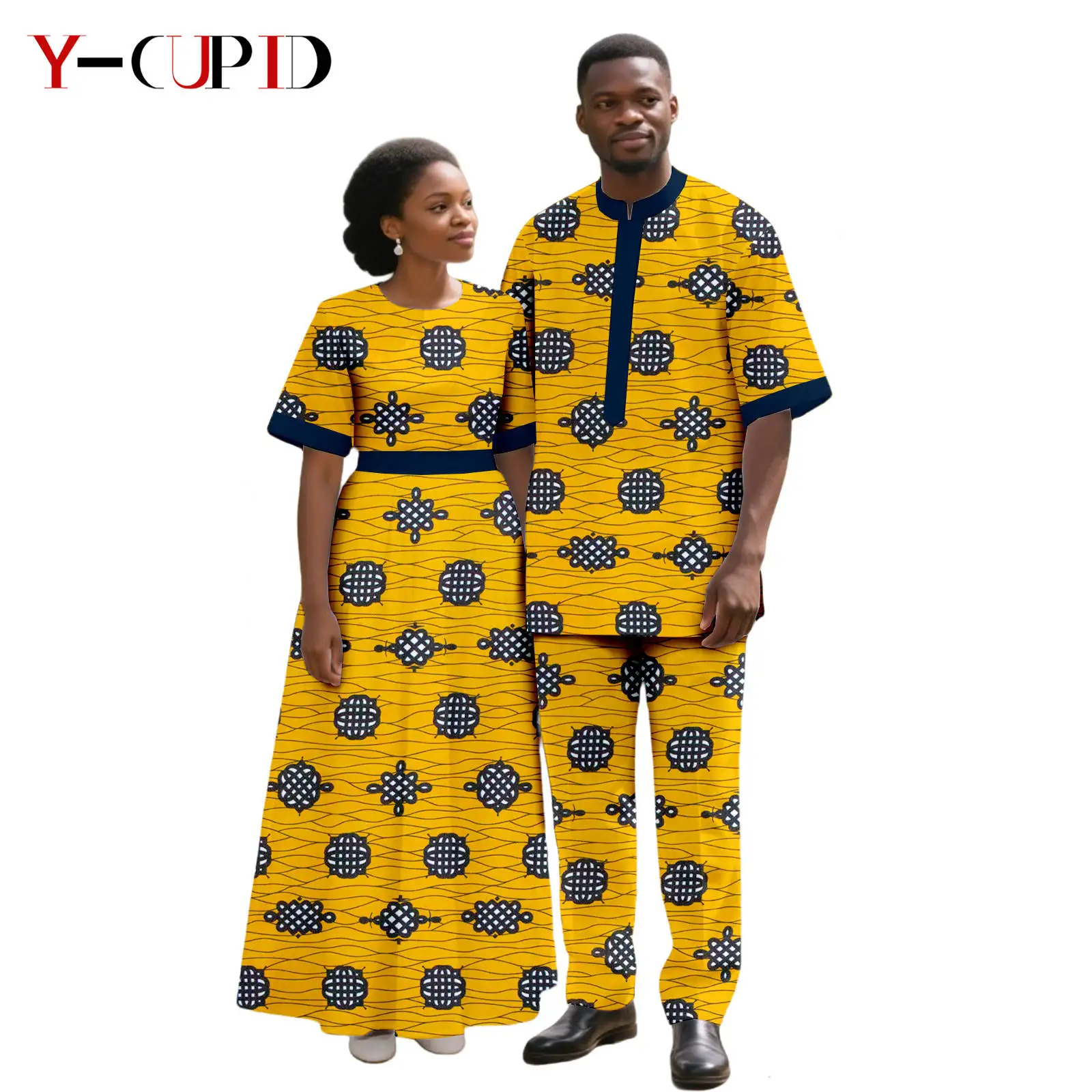 Abiti lunghi con stampa elegante africana per le donne Abiti da uomo abbinati Top e pantaloni Set Bazin Riche Abiti per coppie africane 25C088