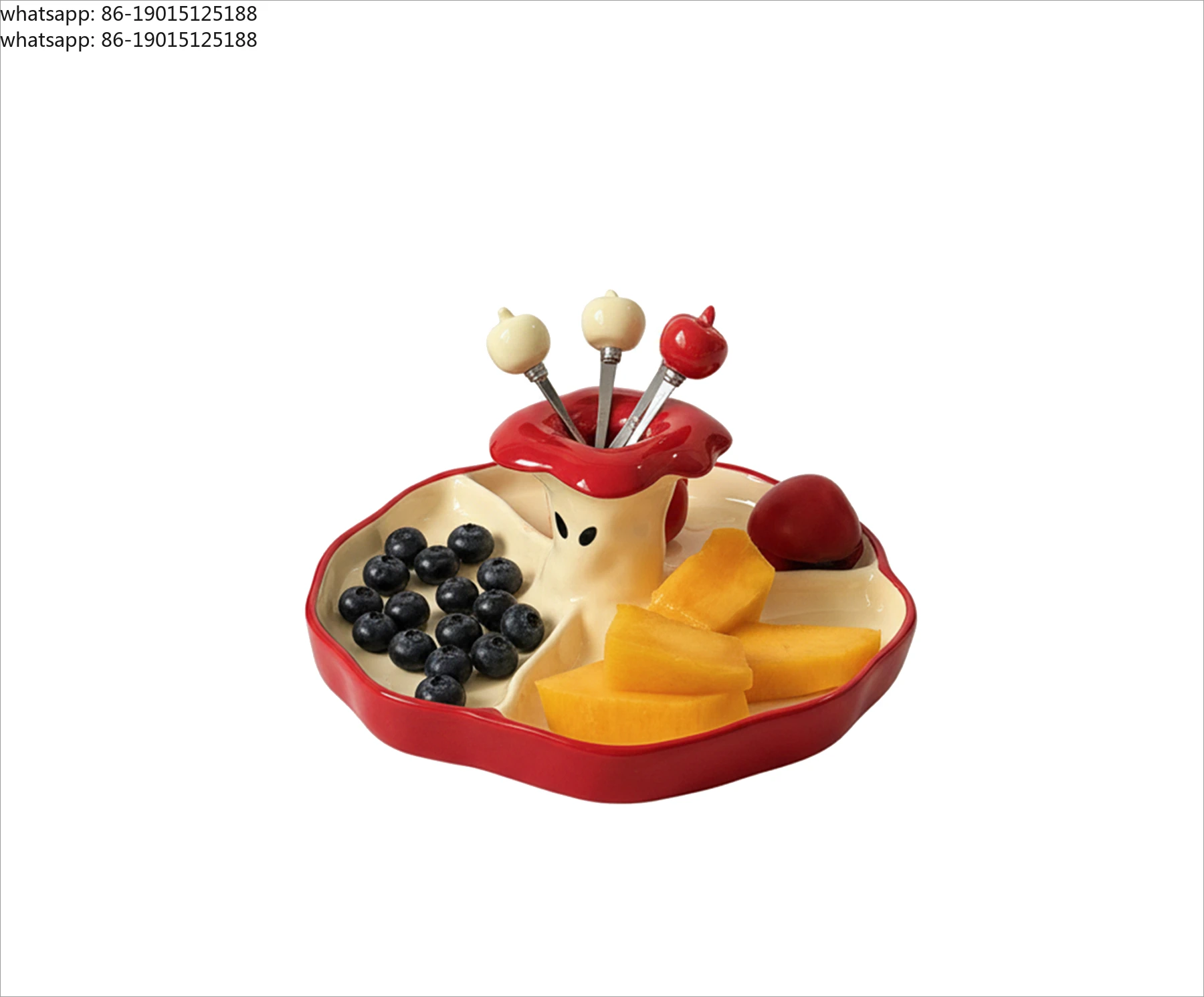 Ceramic Fruit Plate with Fork Original Apple Snack Dim Sum Plate Housewarming Gift