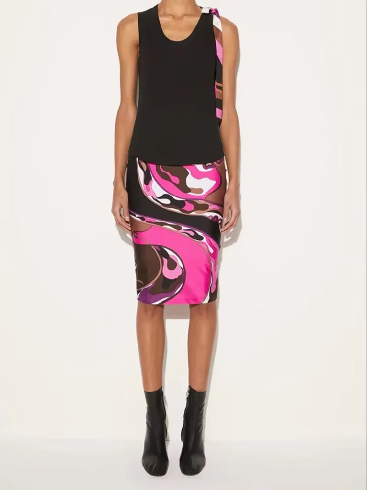 

Летняя модная повседневная черная майка для женщин с круглым вырезом, принтом и бантом, без рукавов, эластичная, топы на каждый день