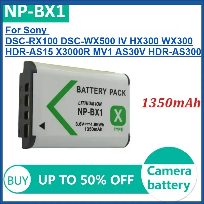1350mAh NP-BX1 Rechargeable Camera Batteries for Sony DSC-RX100 DSC-WX500 IV HX300 WX300 HDR-AS15 X3000R MV1 AS30V HDR-AS300