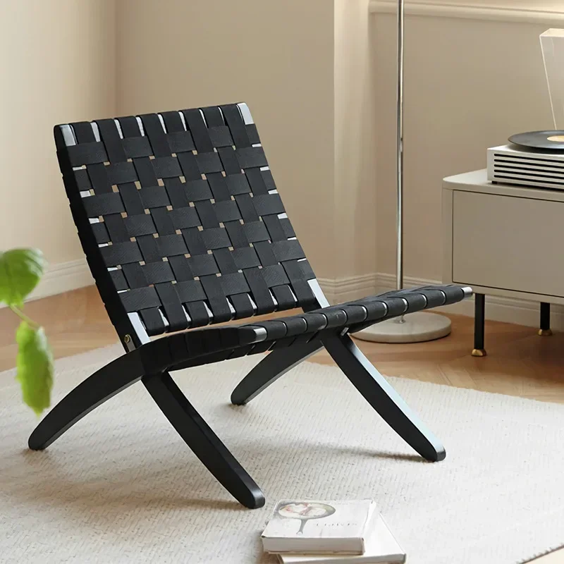 Folding Weaving Sofa Rope Weaving Leisure Reading Chair Living Room Sofa Chair Outdoor Balcony Black Back