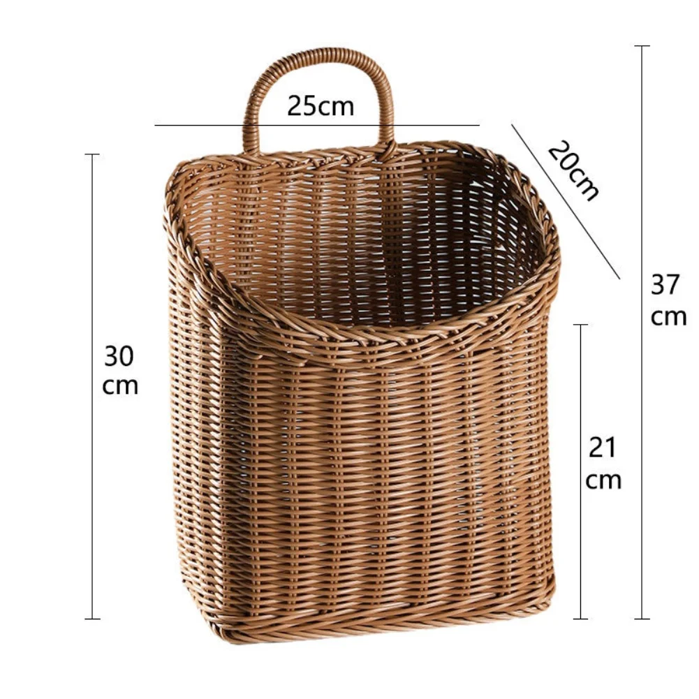 تقليد الروطان سلة الحائط اليدوية المنسوجة معلقة التخزين المنظم للمطبخ غرفة المعيشة سلة للزهور الزخرفية المنزل #3