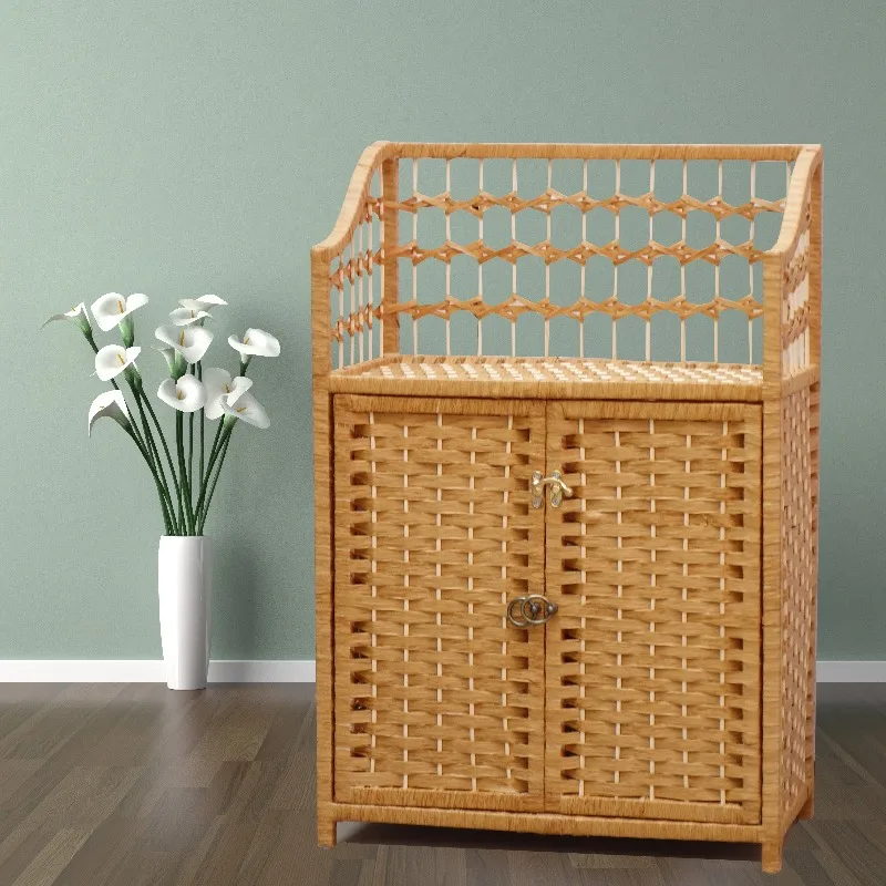 

Solid Wood Fashion Rattan Storage Shelf, Storage Cabinet with Door, Simple Storage Unit - Modern Home Organization Furniture