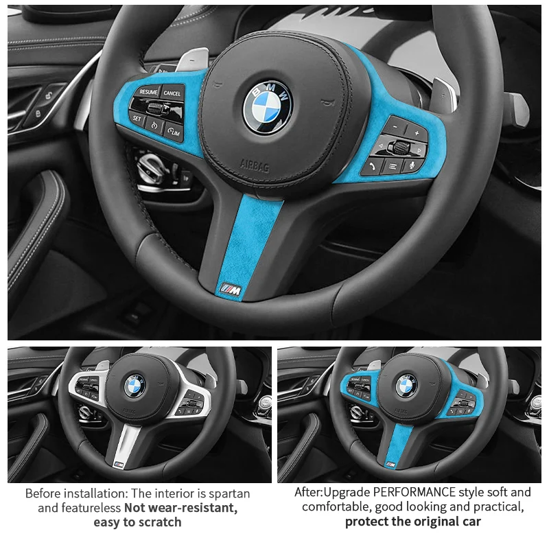 Made of Alcantara For BMW G30 G20 G28 G21 G11 G12 F40 Z4 G32 Car Steering Wheel Stickers Button Trim Frame Interior Accessories