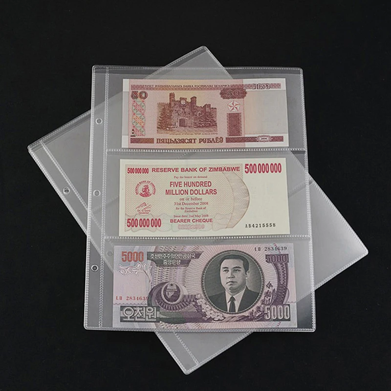 1PC Loose Leaf Sheet 3-Slot Transparent Banknotes Holder Portable Paper Money Protective Bag Paper Money Collection Album