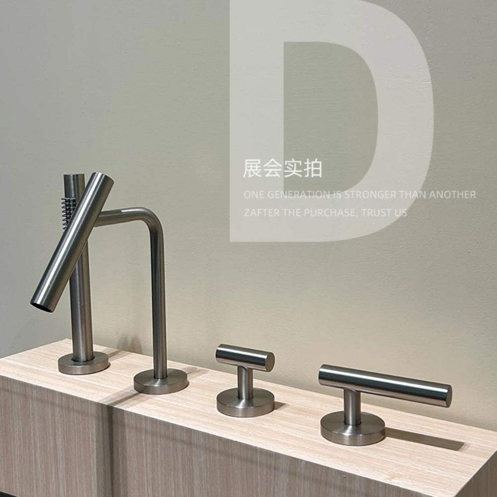 Brushed Bathroom Basin Faucet Hot and Cold Embedded Wall out Washbasin Tap Floor Stand Bathtub Tap Concealed Brass Shower Set