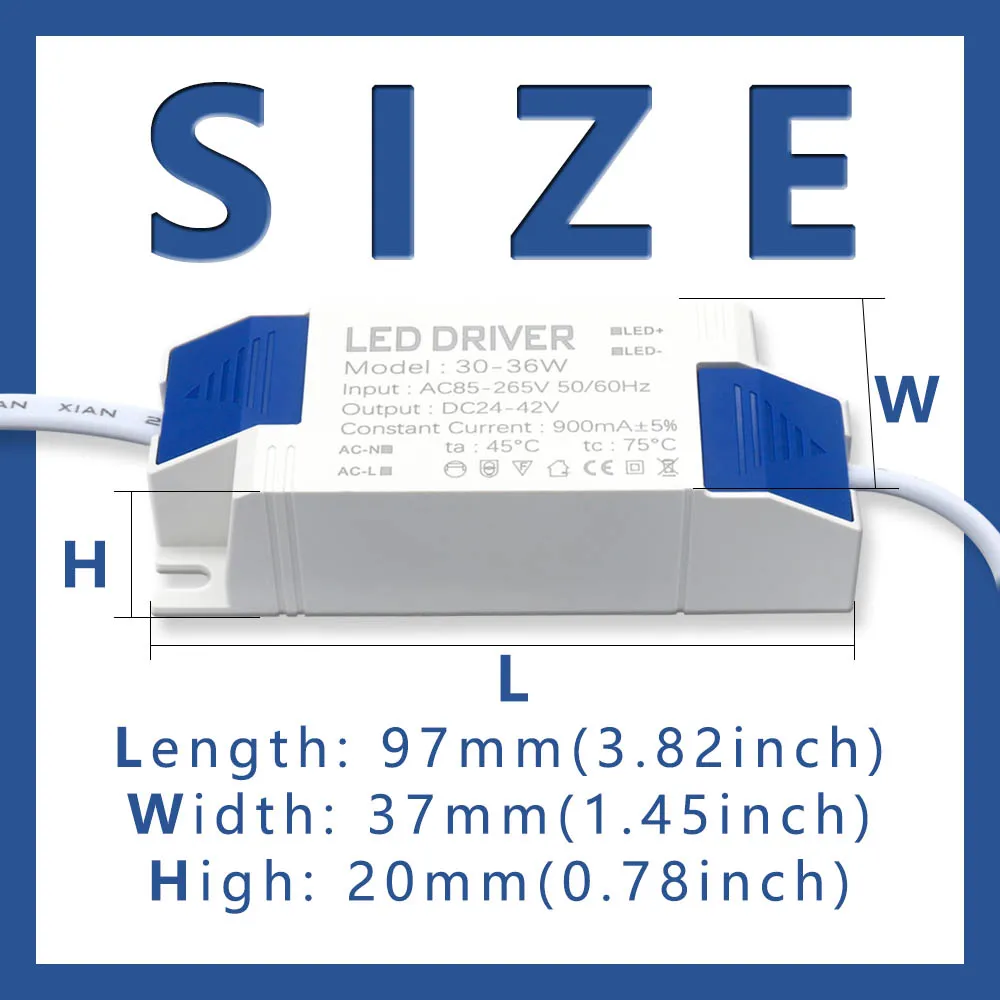 Imagem -03 - Conduziu a Lâmpada do Painel Fonte de Alimentação Unidade Transformador de Iluminação Ac85265v Saída 600ma Dc2442v Driver Led Externo Conector dc 30w36w