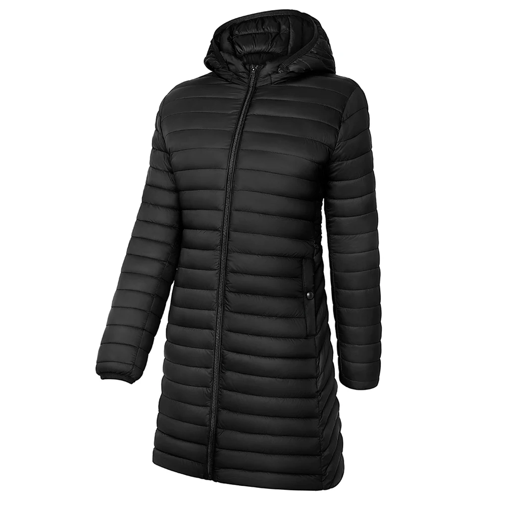 Livingandhome Nylon Figure-flattering Quilted Cotton Coat with Detachable Hood