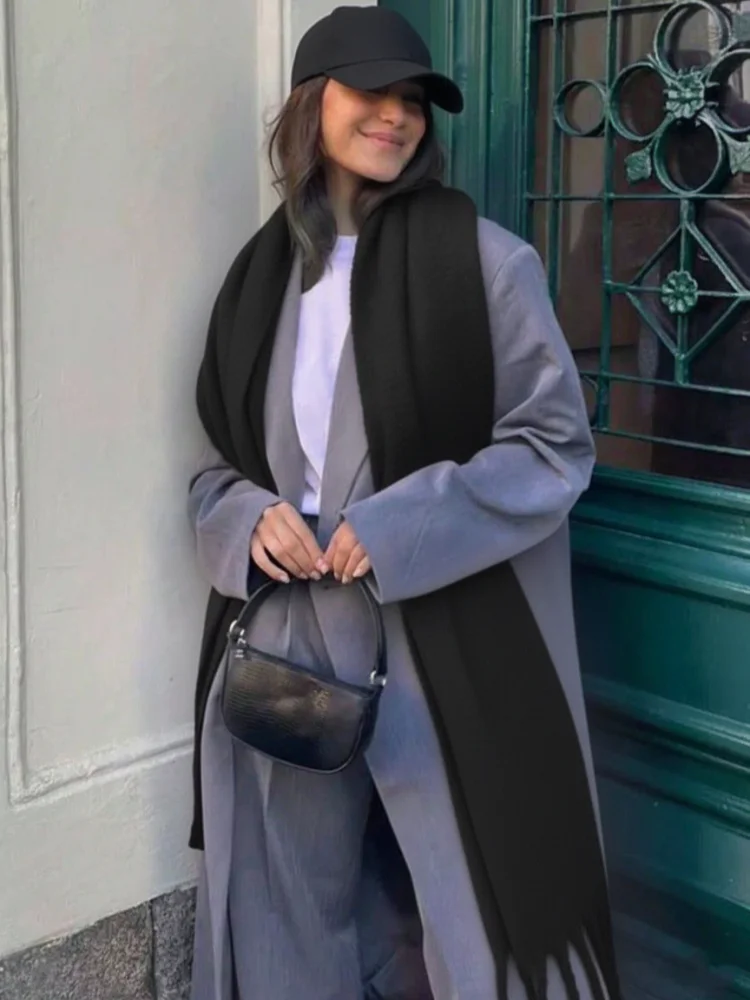 Bufanda pequeña de invierno de 18x200cm para mujer, chales gruesos de Cachemira de imitación, cuello cálido con borlas, Bufanda Echarpe Pashmina de lujo