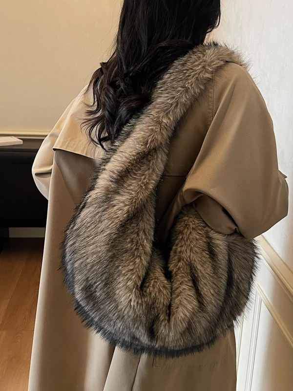 

Large Capaci Plu Tote Bag 2025 New Autumn Winter Faion High-End adient Fur Bag Single oulder Underarm Tote Bag